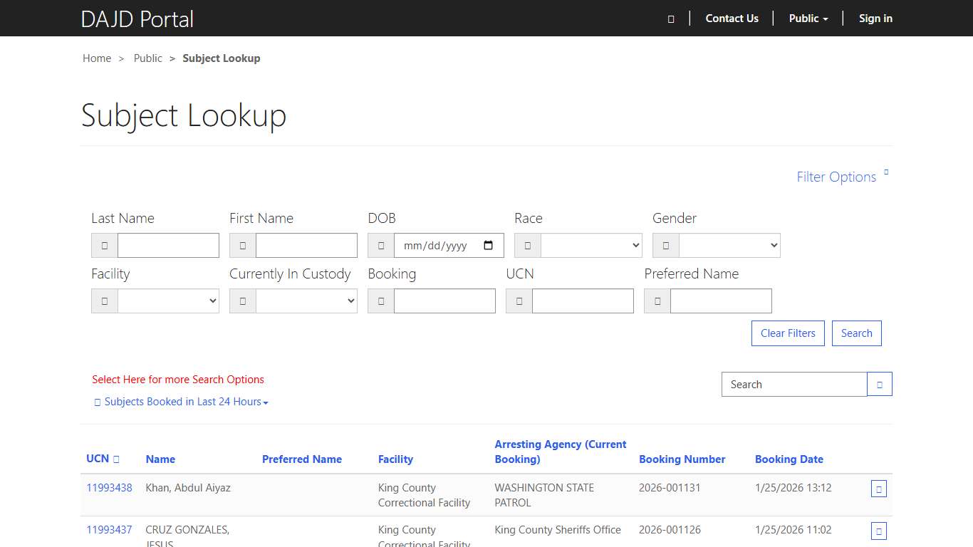 Subject Lookup · Custom Portal